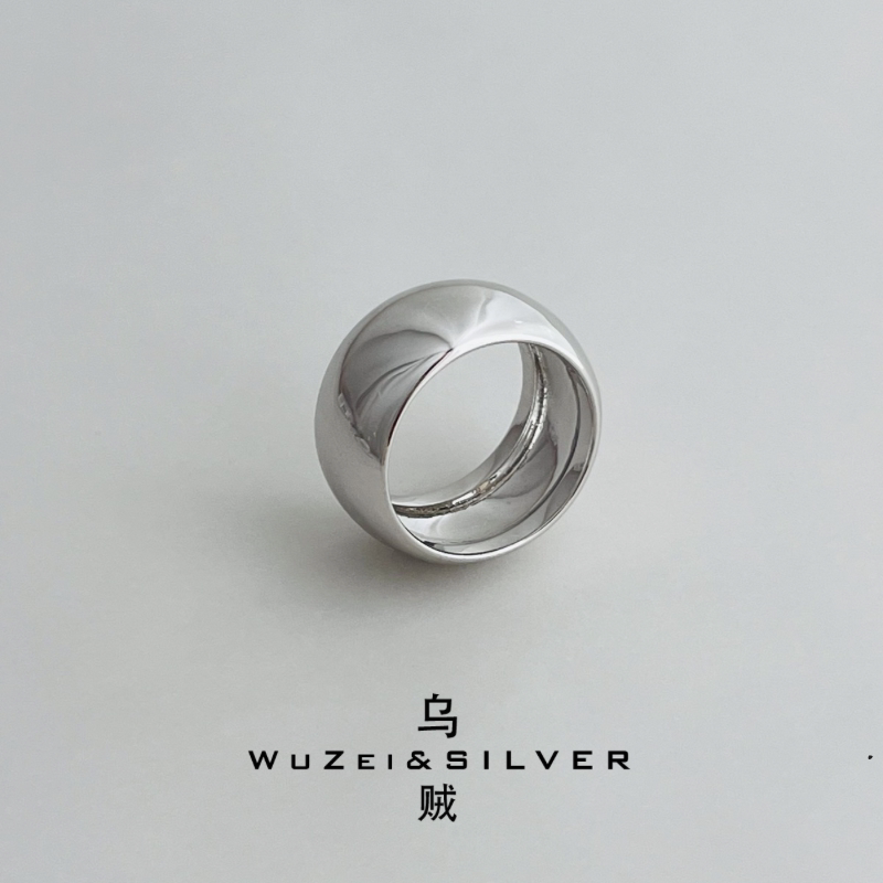 WZ&SILVER设计师通体S925银镀铑金宽版光面戒指高级百搭时尚简约