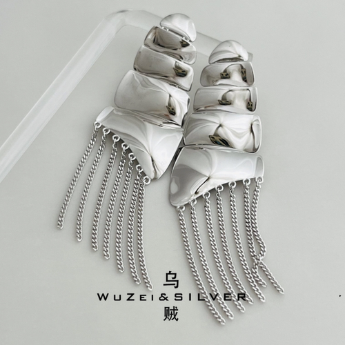 WZ&SILVER设计师款通体S925银镀铑金海螺流苏耳环高级时尚简约