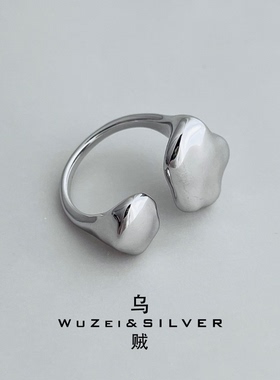 WZ&SILVER设计师款通体S925银镀铑金云朵开口戒指高级个性时尚