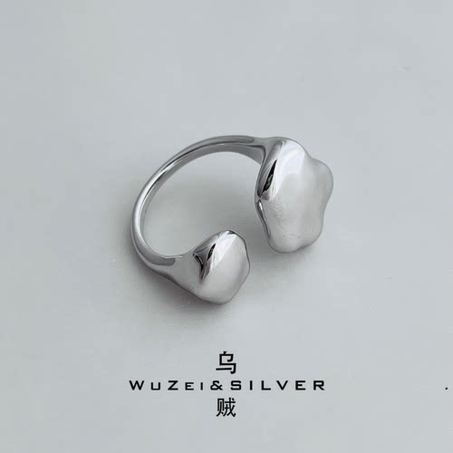 WZ&SILVER设计师款通体S925银镀铑金云朵开口戒指高级个性时尚