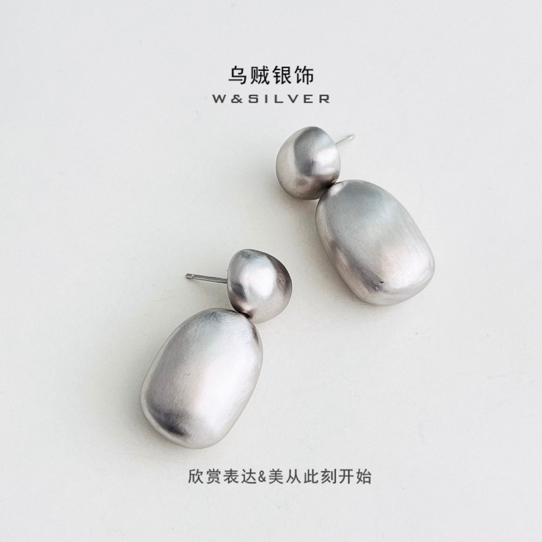 W&SILVER通体S925纯银小众设计感拉丝质感耳环简约时尚两戴法耳饰