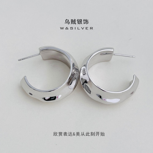 W&SILVER通体S925纯银时尚C形光面质感耳圈高级感冷淡风耳环耳饰
