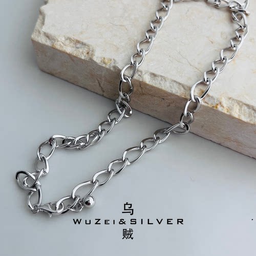 WZ&SILVER设计师款通体S925银镀铑金手工项链高级百搭简约个性