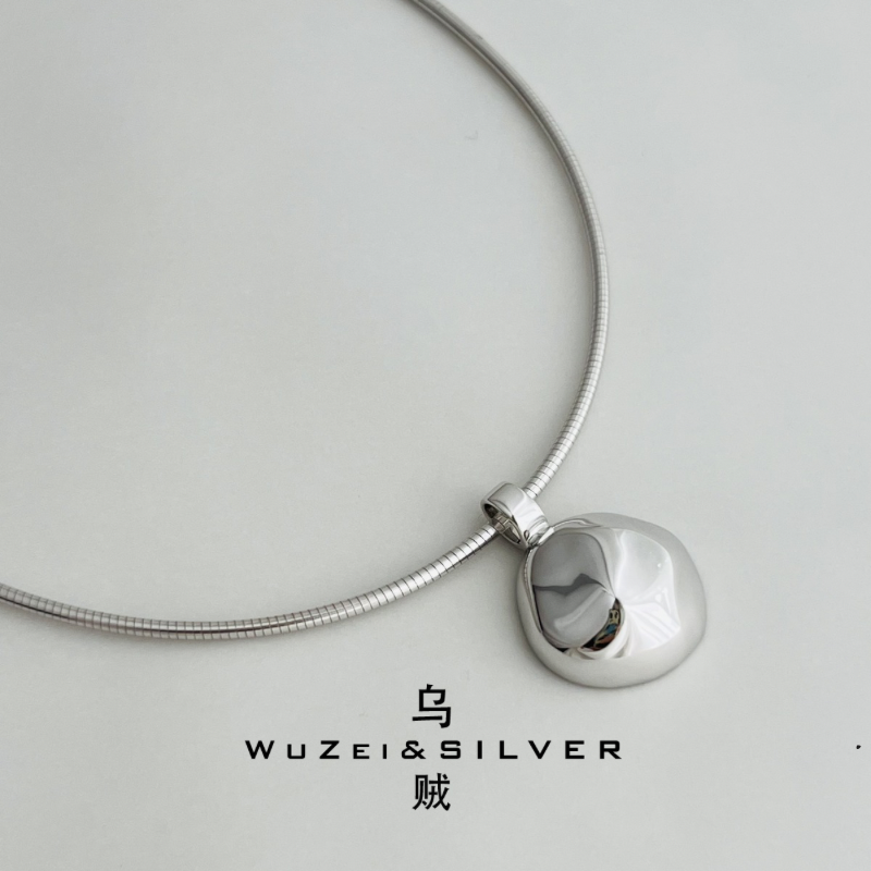 WZ&SILVER设计师款通体S925银镀铑金水滴项圈高级百搭时尚简约