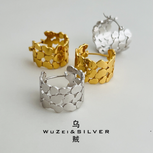 WZ&SILVER设计师款通体S925银镀铑金葫芦耳环高级百搭时尚简约