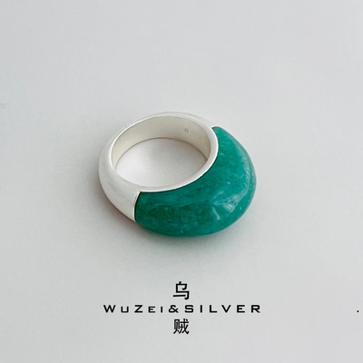 WZ&SILVER设计师款通体S925银东陵玉蛋面戒指高级重工个性百搭