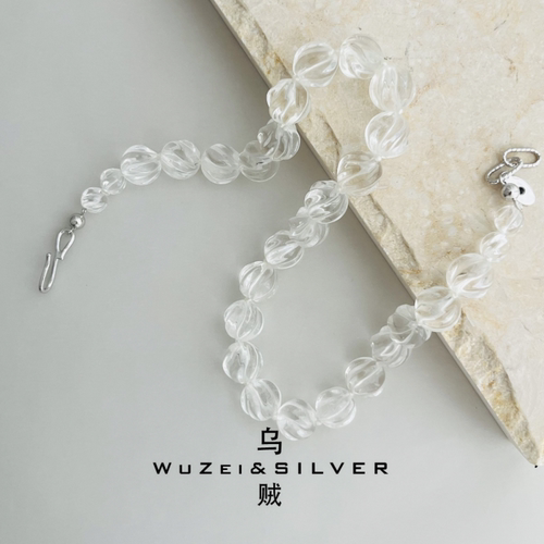 WZ&SILVER设计师款通体S925银扣子白水晶南瓜珠项链高级百搭简约