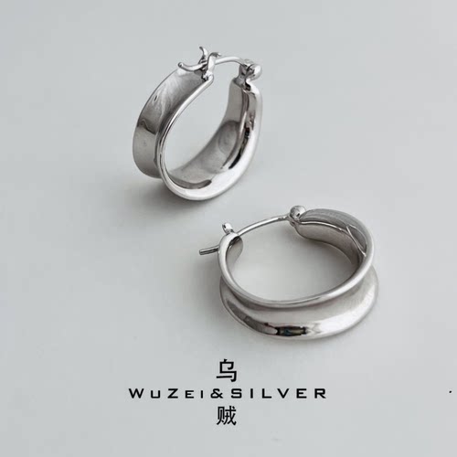 WZ&SILVER设计师款通体S925银镀铑金丝带耳扣高级百搭时尚简约