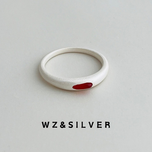 WZ&SILVER设计师款通体S925纯银手工磨砂肌理水滴红玛瑙戒指指环