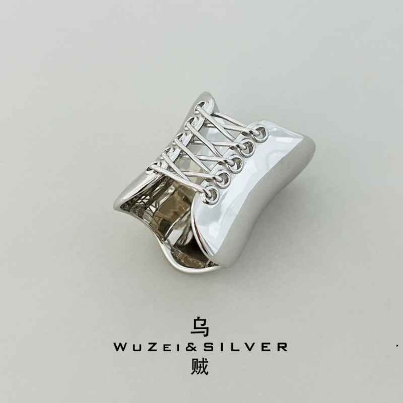 WZ&SILVER新加坡设计师款通体S925银镀铑金绑带戒指高级百搭时尚