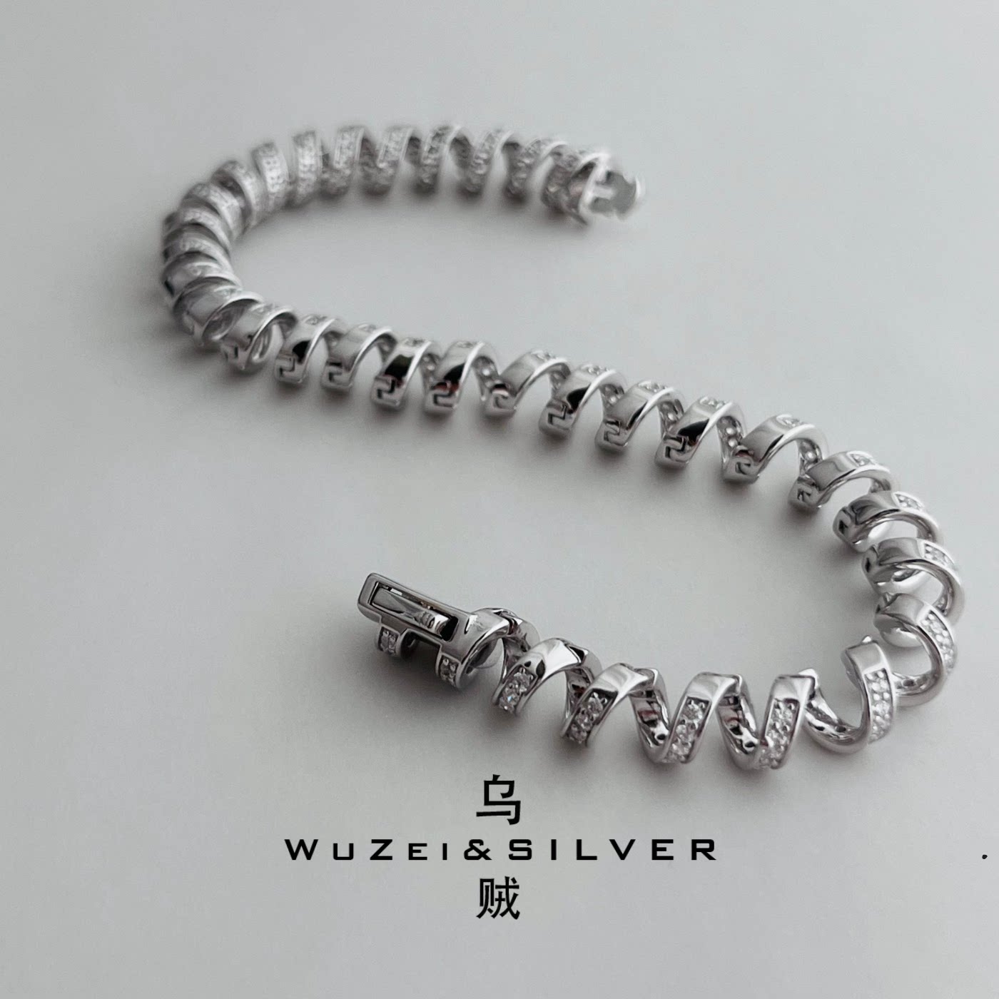 WZ&SILVER 《电话线手链》通体S925银厚镀铑金手链高级百搭简约