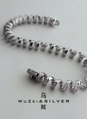 WZ&SILVER 《电话线手链》通体S925银厚镀铑金手链高级百搭简约