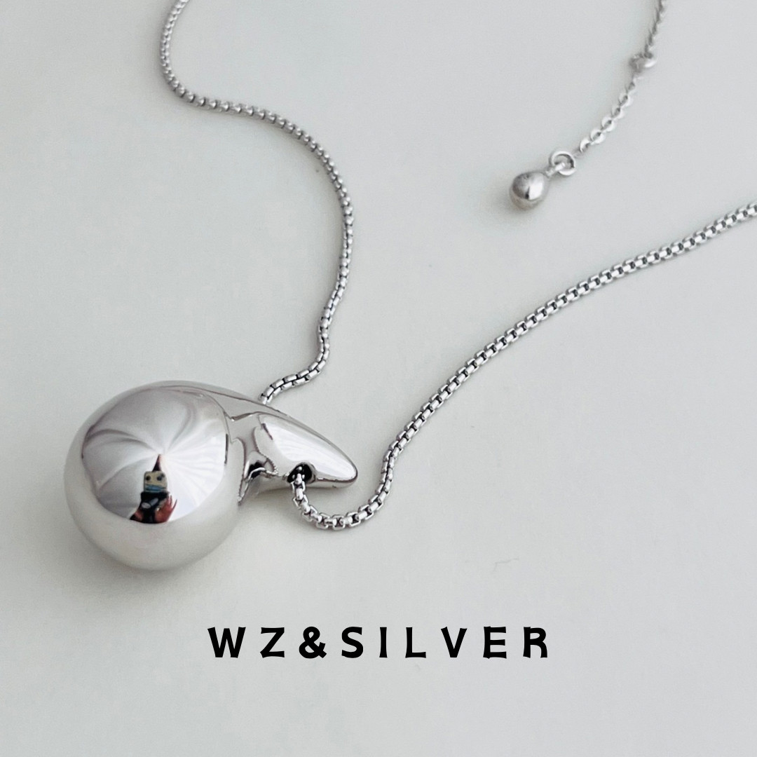 WZ&SILVER设计师款通体S925纯银镀铑金水滴项链简约小众高级时尚