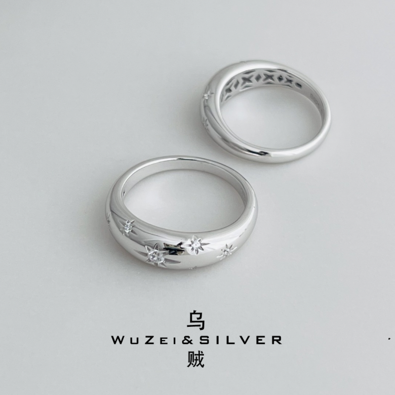 WZ&SILVER设计师款通体S925银镀铑金满天星戒指精致高级百搭