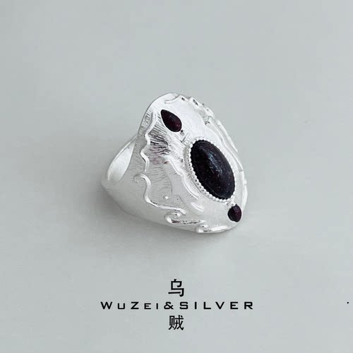 WZ&SILVER设计师款通体S925银天然石镶嵌戒指高级百搭简约时尚