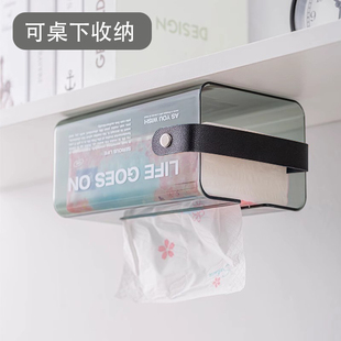 壁挂式 抽纸盒倒挂桌底隐形餐桌收纳盒 桌下纸巾盒办公桌下面隐藏式