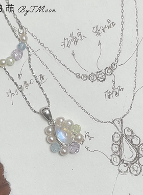 原创设计月光石珍珠项链叠戴