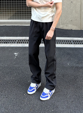 LIMOU秋季t800黑白灰松紧腰直筒裤机能速干西裤休闲裤子男生长裤