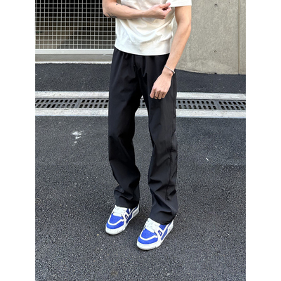 LIMOU秋季t800黑白灰松紧腰直筒裤机能速干西裤休闲裤子男生长裤