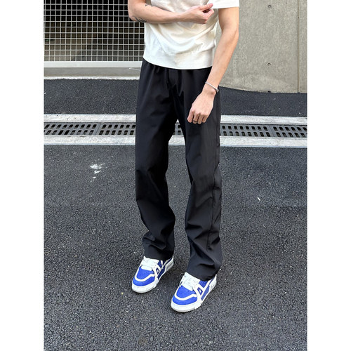 LIMOU秋季t800黑白灰松紧腰直筒裤机能速干西裤休闲裤子男生长裤