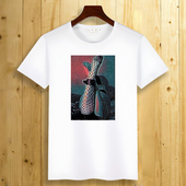 Hao 短袖 Fine Shyt夏季 趣味搞笑猫咪图案创意时尚 T恤男女同款