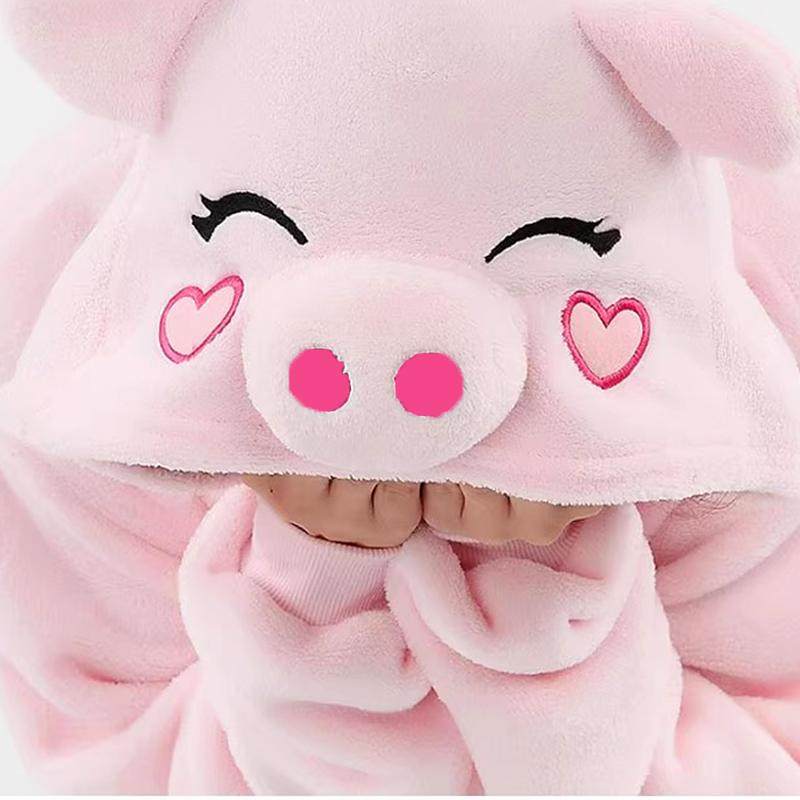 粉猪儿童卡通连体睡衣动物可爱女童法兰绒男孩冬季宝宝衣服中大童