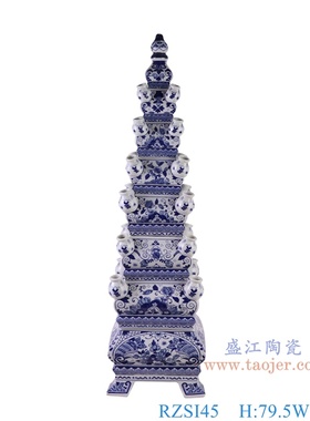 景德镇陶瓷仿古青花花卉多口插花玲珑文昌塔古典多孔插花宝塔装饰