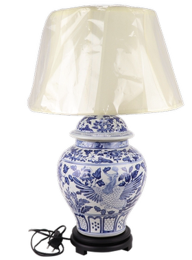 景德镇陶瓷青花手绘凤凰灯具摆件创意家居礼品送礼花瓶仿古精品