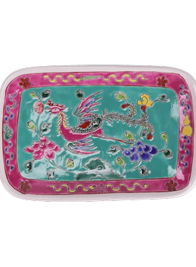 景德镇仿清绿地手绘粉彩凤戏牡丹花鸟挂盘古典装饰摆件明清桌面