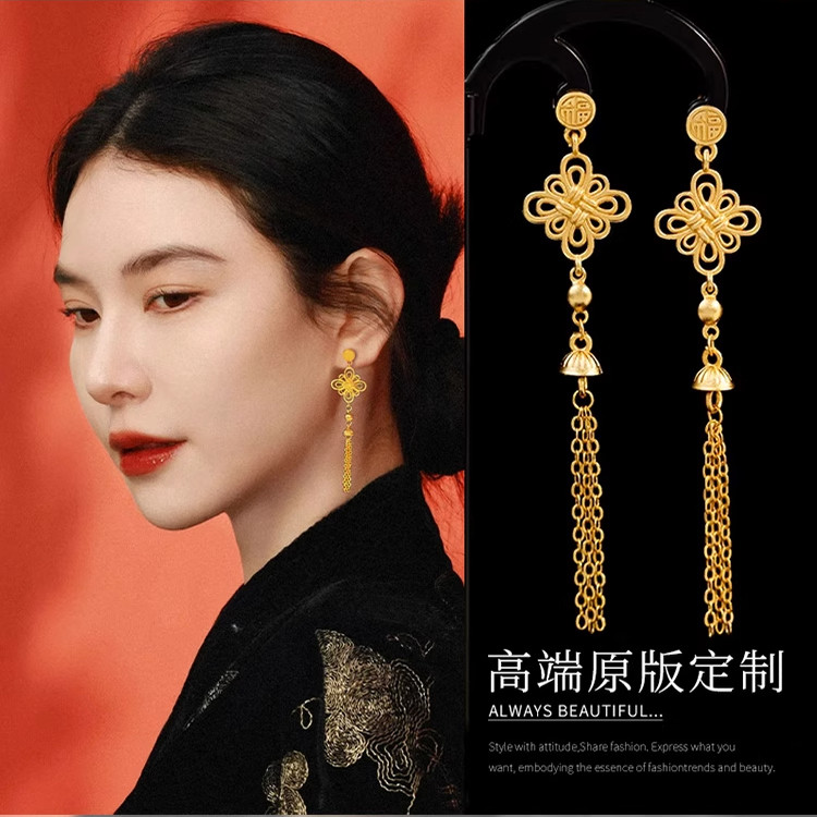 金色中国结流苏耳环新中式国风