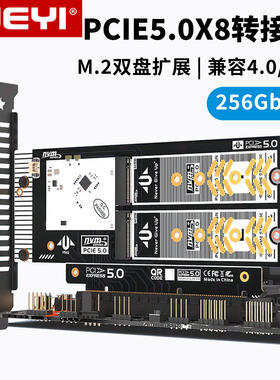 JEYI佳翼NVME转pcie5.0X8一分二硬盘扩展卡m.2拆分卡双盘位m2阵列