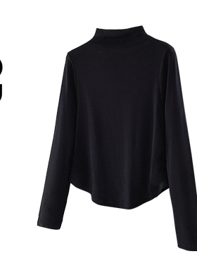 2026春季大码韩版半高领加绒加厚保暖打底衫胖mm内搭长袖T恤63735