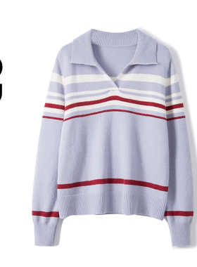 2026春款大码韩系胖mm撞色polo领条纹毛衣女宽松针织衫69397