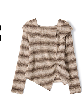 2026春季大码女不规则长袖条纹针织衫秋冬胖mm显瘦修身上衣80173