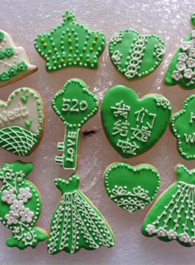 糖霜饼干定制绿色清新刻字生日礼物伴手礼回礼公司开业婚礼甜品台