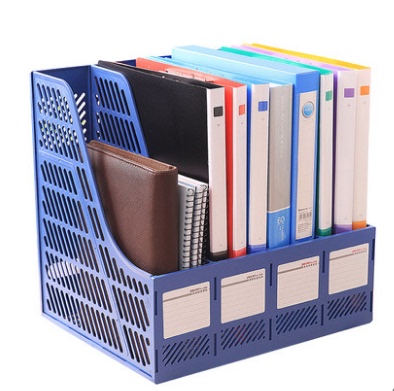 包邮得力四联文件框 办公文件收纳资料架四栏塑料档案座筐9848