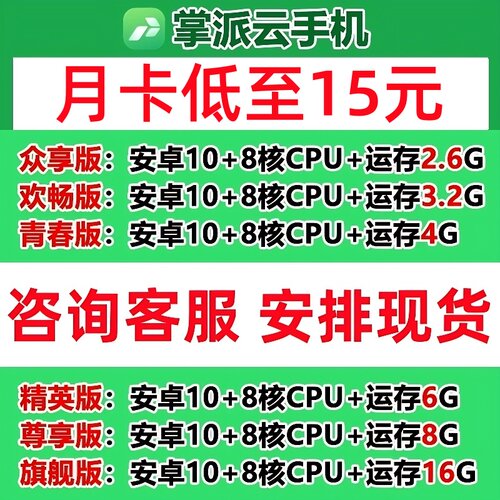 掌派云手机 青春 众享 欢畅 精英 尊享 旗舰 激活码 新增续费转移