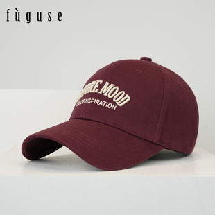 安可拉红刺绣字母鸭舌帽女美式 潮牌硬顶宽檐显脸小遮阳棒球帽子男