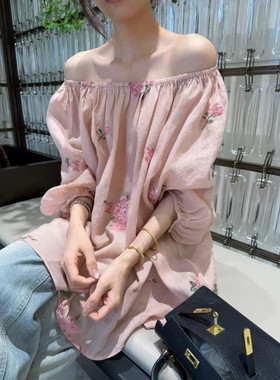 “花漾”苎麻松弛感韩系温柔感刺绣碎花显白衬衫上衣防晒