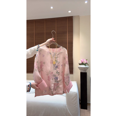 “灼灼其华”2025春夏新中式花朵刺绣透气麻料混纺国风薄款上衣