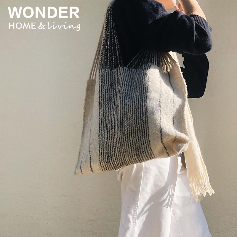 墨西哥进口纯羊毛包wool handmadebags条纹手工编织女士吊床包袋