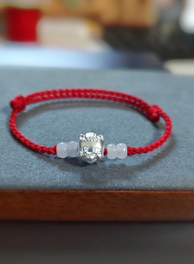 新款足银999纯银生肖马本命年红手链3D硬银2026属马礼物手工手绳