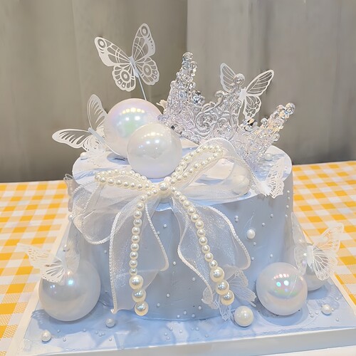 唯美皇冠蛋糕装饰套装仙女公主女孩蝴蝶生日派对甜品装扮插件插牌