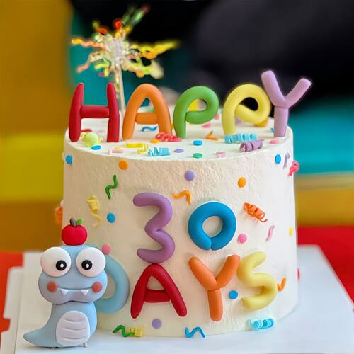 蓝色软胶蛇宝宝蛋糕装饰套装满月啦30天啦字母HAPPY儿童生日插件