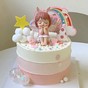 烘焙蛋糕装 饰摆件可爱卡通安妮宝贝天使翅膀女孩儿童生日派对插牌