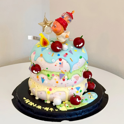 可爱吹泡泡新星人蛋糕装饰摆件套装卡通儿童生日甜品装扮插牌插件