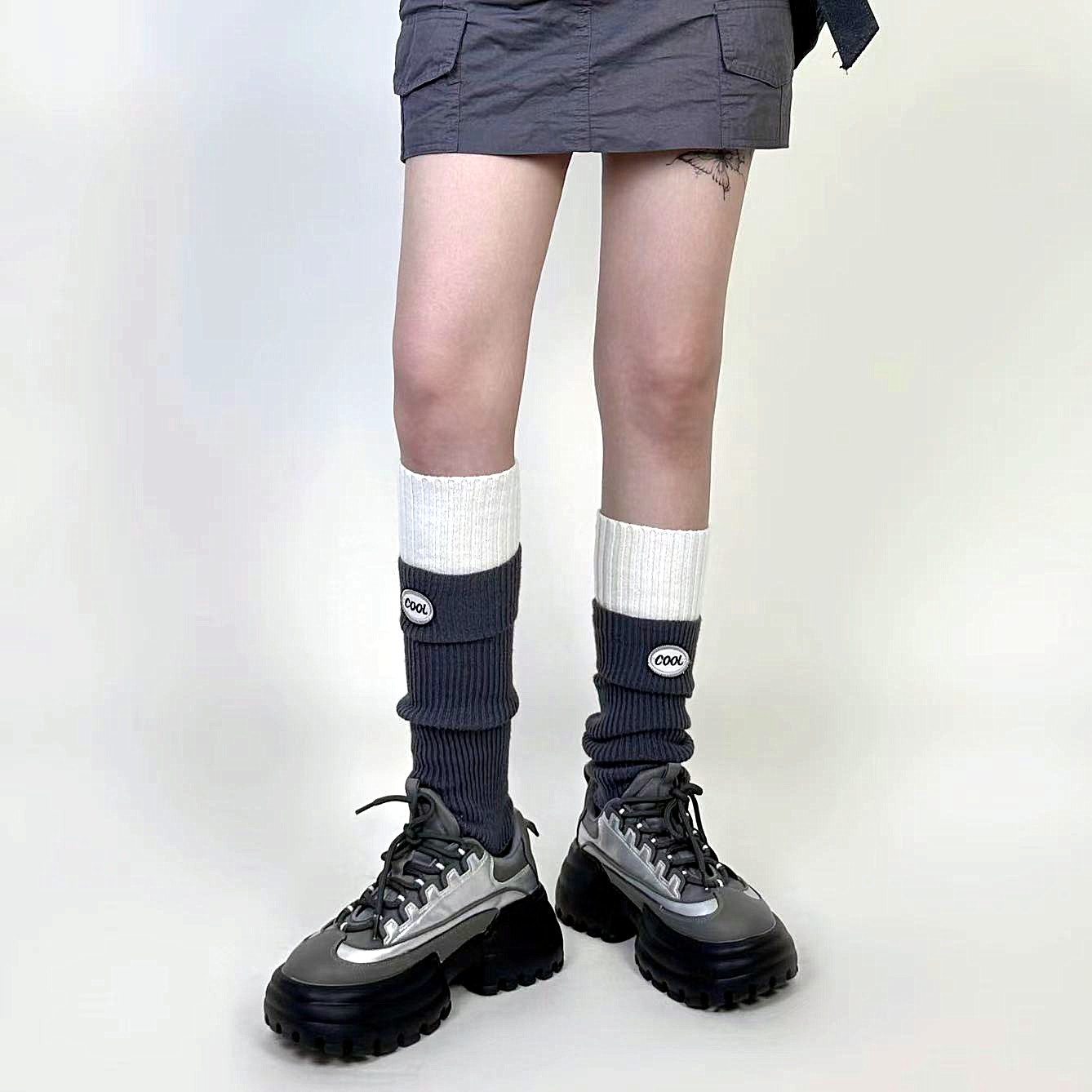 深灰拼色堆堆袜套拼接撞色JK腿套