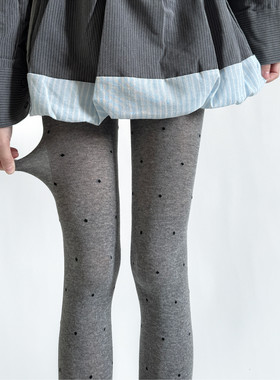 格雷系灰色波点连裤袜棉质直角跟提花圆点打底袜ins简约学院风女