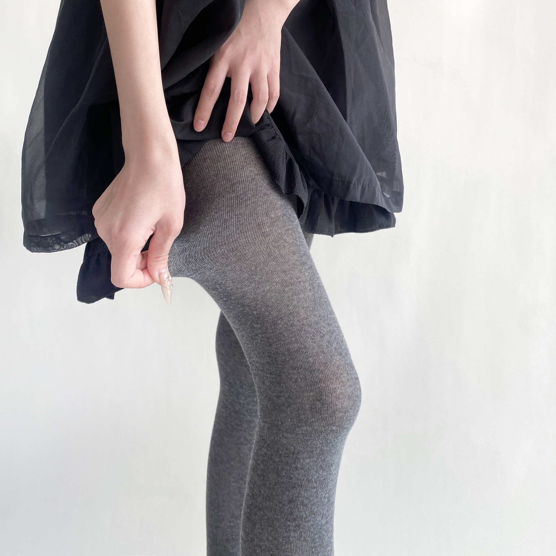 格雷系灰色棉质连裤袜直角跟简约