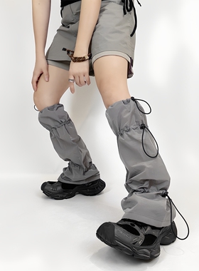 速干抽绳袜套格雷系灰色机车风黑色腿套运动军绿堆堆袜甜酷穿搭女